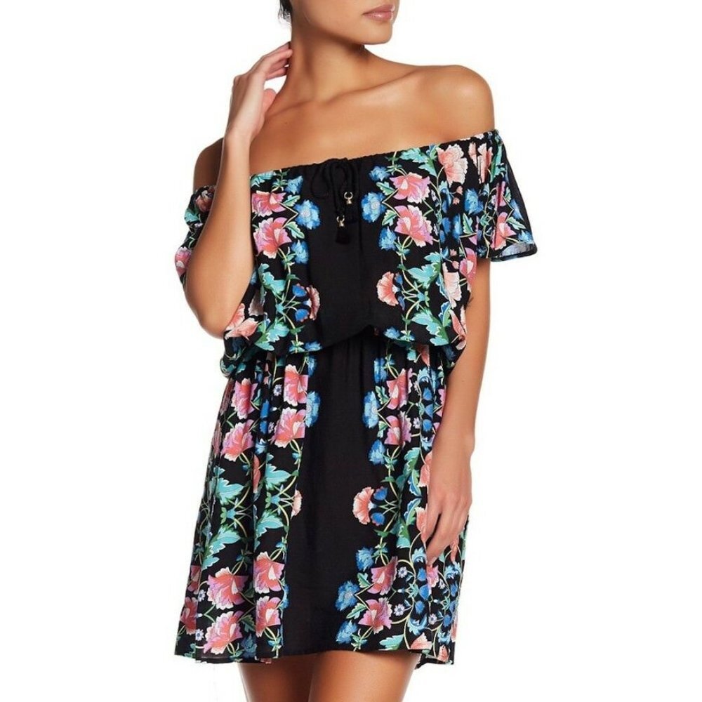 NWT Nanette Lepore Off the Shoulder Mini Dress Cover Up Damask Floral Multi XS